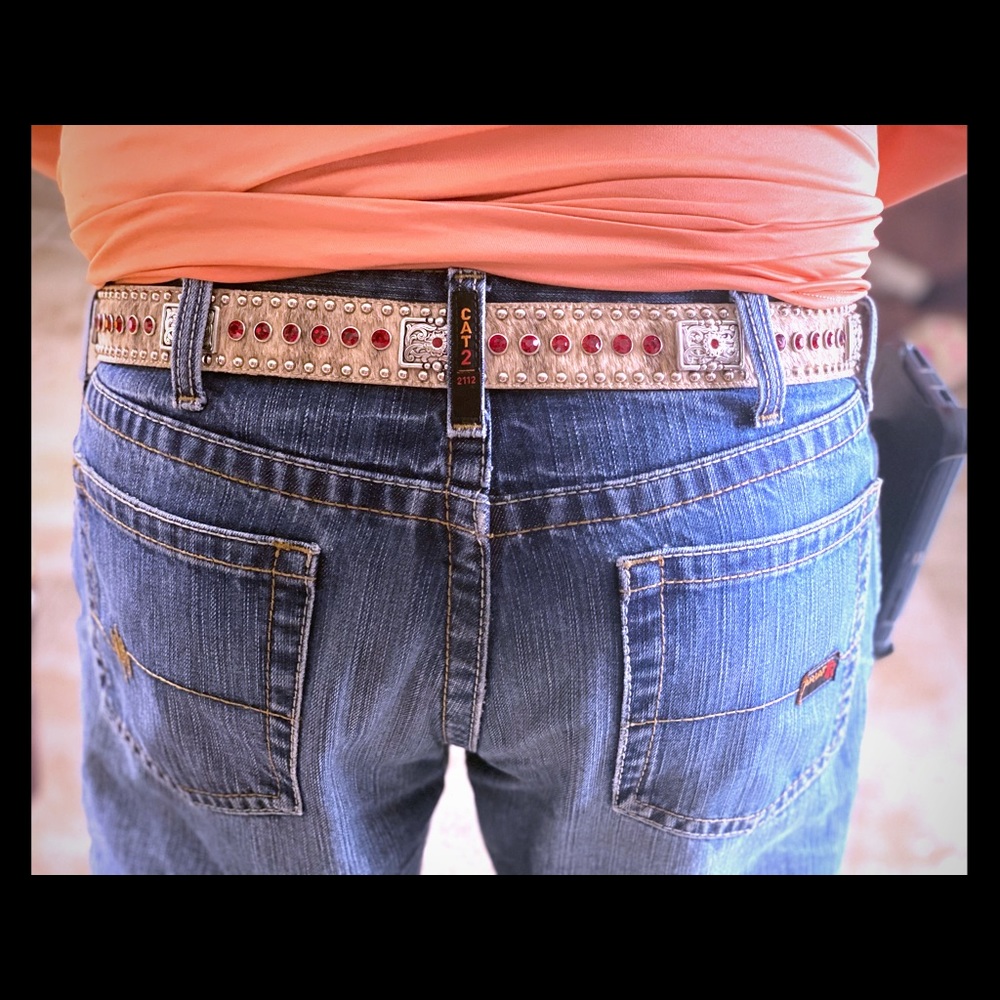 Men’s Nocona crimson rhinestone cowhide belt